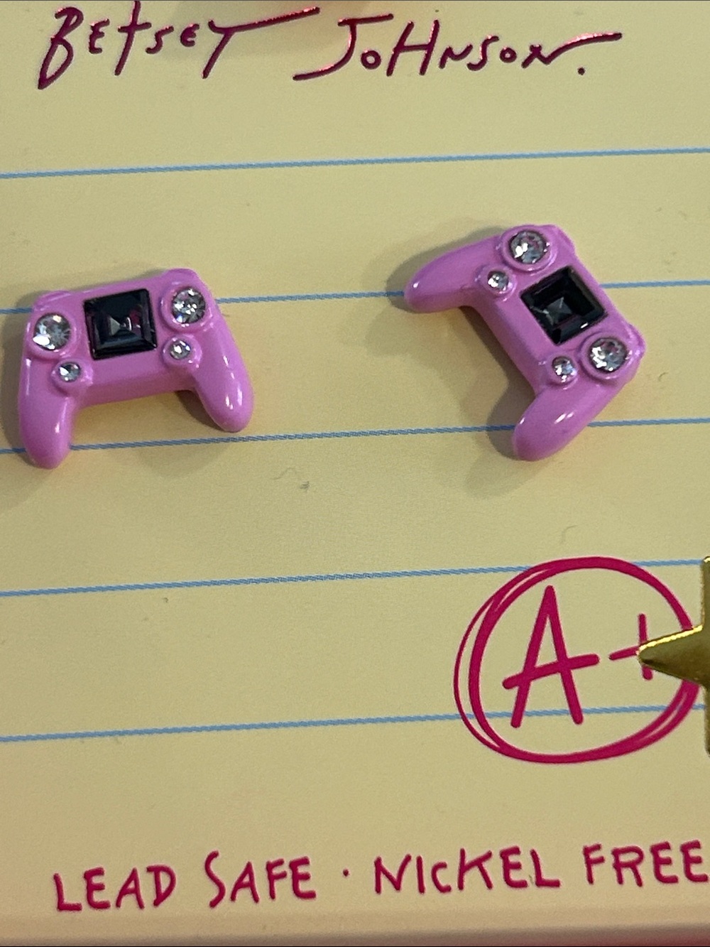 Betsey Johnson Pink Game Controller Earrings with Crystal Accents - Picture 4 of 4